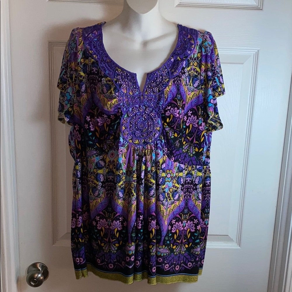 Live and Let Live Purple Blue Relaxed Graphic Blouse